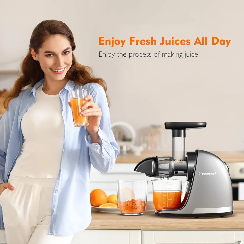 Slow Cold Press Juicer with Reverse Function, High Juice Yield, Easy Clean with Brush,Recipes for High Nutrient Fruits