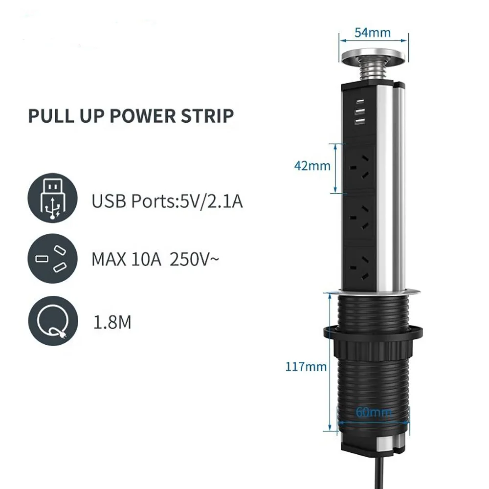 Imagem -02 - Cabo de Extensão de Tomada Elétrica Puxe a Austrália Soquete Tipo-c Desktop Escondido au Cozinha Escritório Casa 18 m