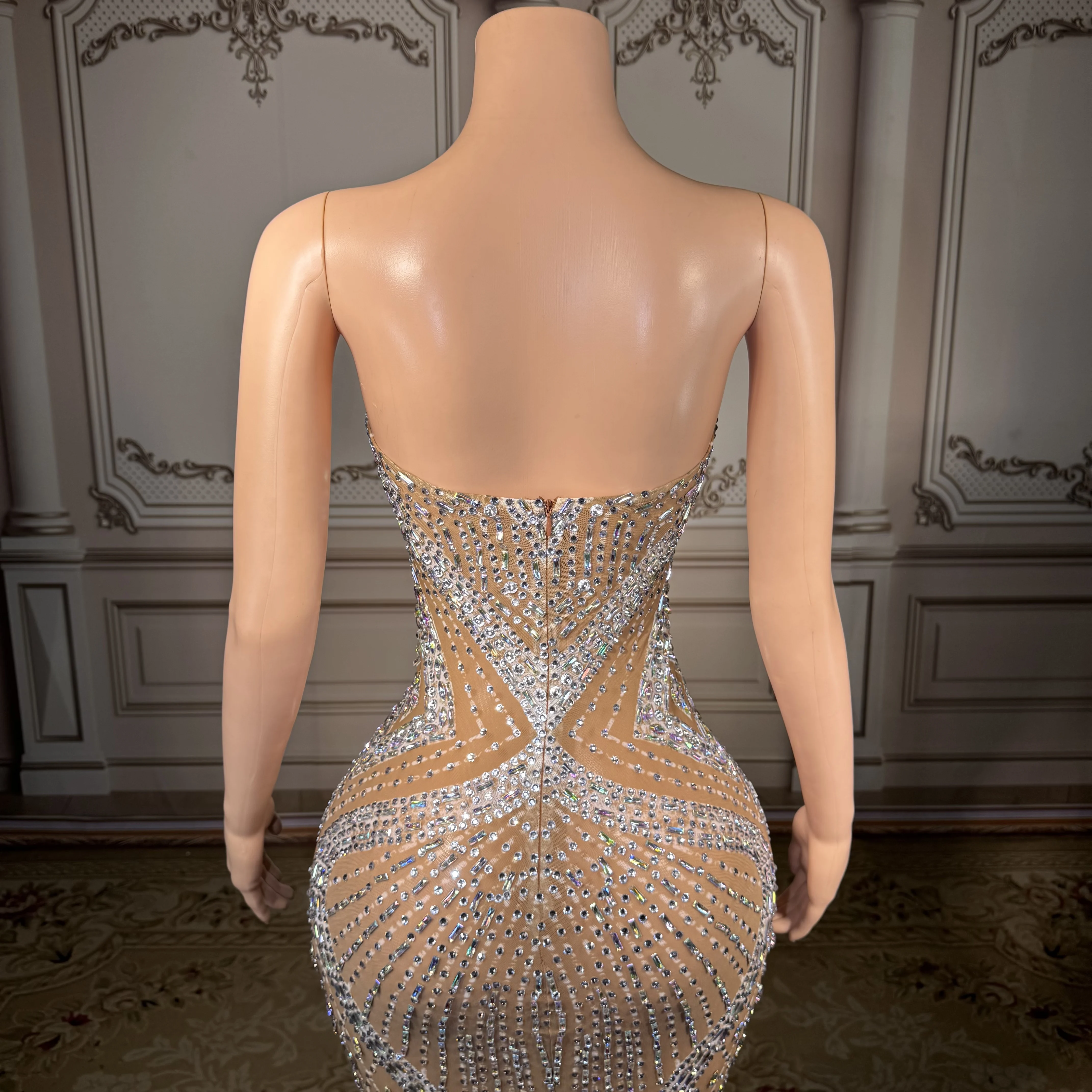 ZD – robe de soirée de luxe pour femmes, avec cristaux scintillants, en maille transparente, longueur au sol, pour Cocktail, discothèque, bal