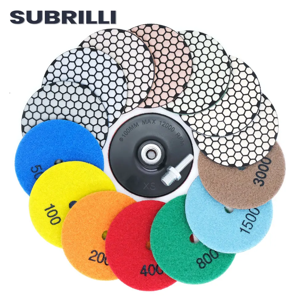 

SUBRILLI 4 Inch Dry Polishing Pad 100mm Flexible Diamond Polishing Pads For Granite Marble Stone Concrete Floor Grinding Disc