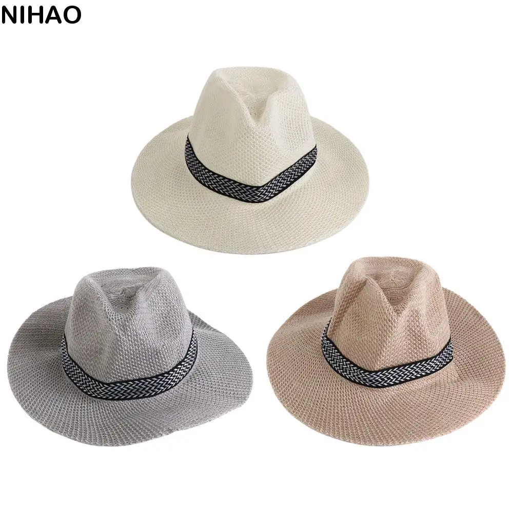 Sombrero de verano fresco para papá, sombrero de viaje estilo bohemio para mujer, sombrero de Panamá para hombre mayor, sombrero para el sol, sombrero de paja para hombres de mediana edad, Color sólido