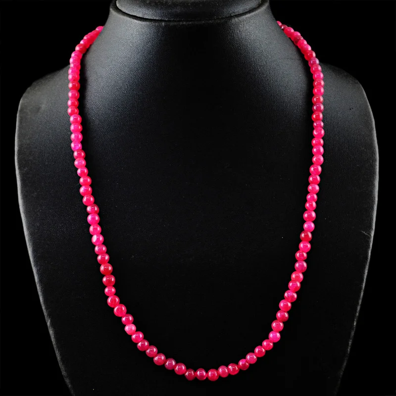 120.50 Cts Earth Mined ENHANCED Ruby Round Beads Handmade Necklace