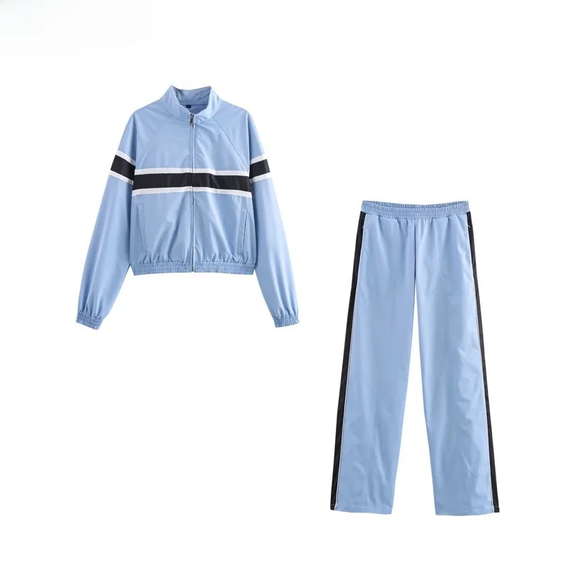 

Осень 2021, женский комплект из джата и брюк в полоску в стиле пэчворк, длинный свеч, уличный комплект для взрослых, стандартная длина