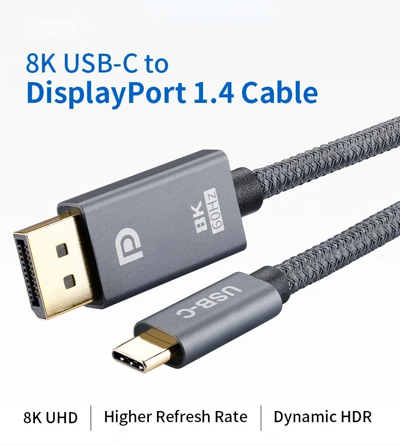 

Новый шнур типа C к DP 8K 60 Гц 2 м 3 м USB C к кабелю DisplayPort Type-C к DP Кабель 8k Для 2021 MacBook Pro M1 Mac Mini, XPS