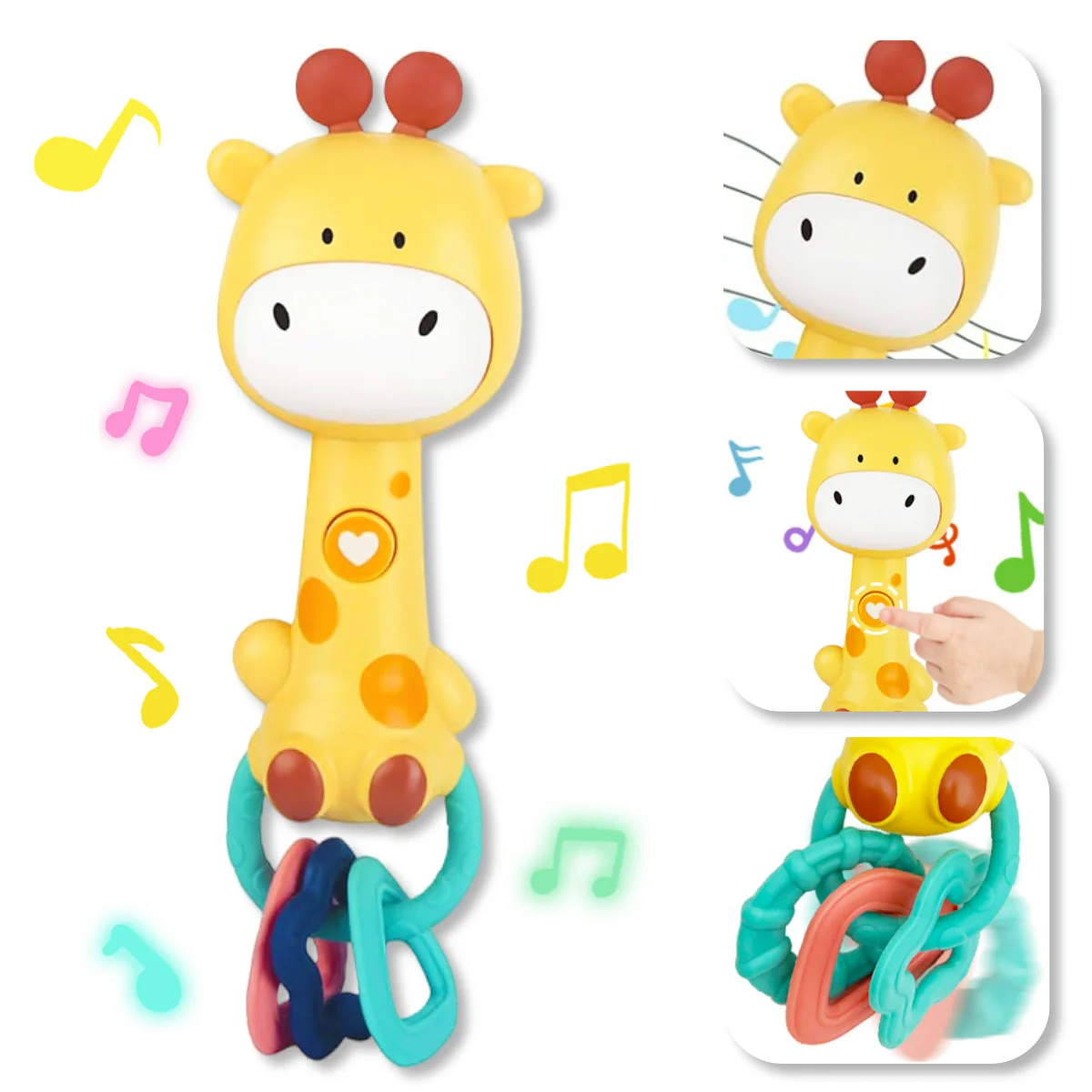 Simpatico giocattolo con sonaglio musicale per bambini: massaggiagengive illuminato e masticazione sensoriale, gomma morbida senza BPA, baby shower e regalo per il primo compleanno