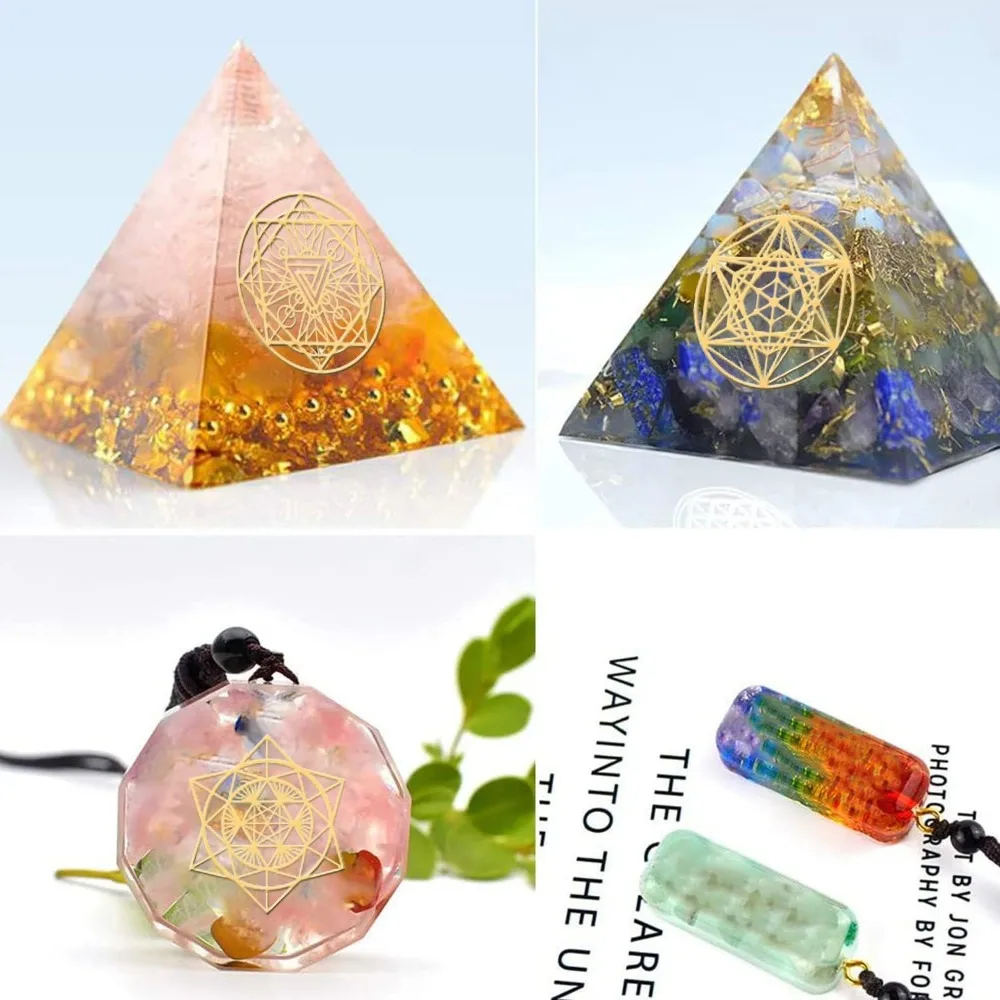 9 ชิ้นเรขาคณิตศักดิ์สิทธิ์โลหะสติกเกอร์ Golden Orgone พีระมิดสติกเกอร์สแตนเลสสติกเกอร์สําหรับสมุดภาพ DIY เรซิ่น