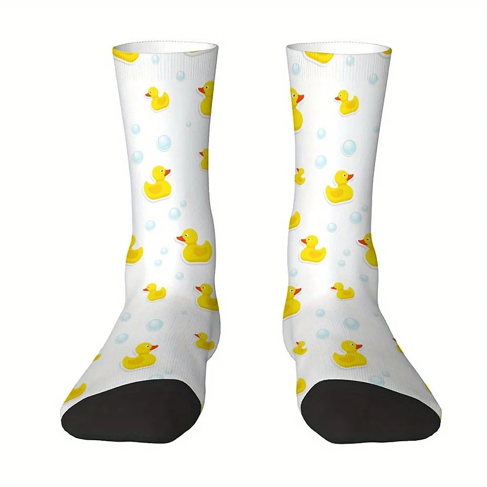 Harajuku-Style Crew Socks with Seamless Duck Pattern Print, Polyester and Spandex Blend, Hand Wash Only - Perfect Gift for Boys,
