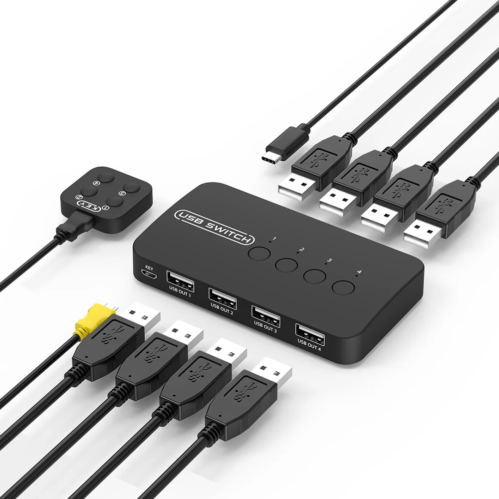 FJGEAR 4 Input 4 Output USB KVM Switch Adapter, USB Sharing Switcher Controller for Computer Keyboard Mouse Printer