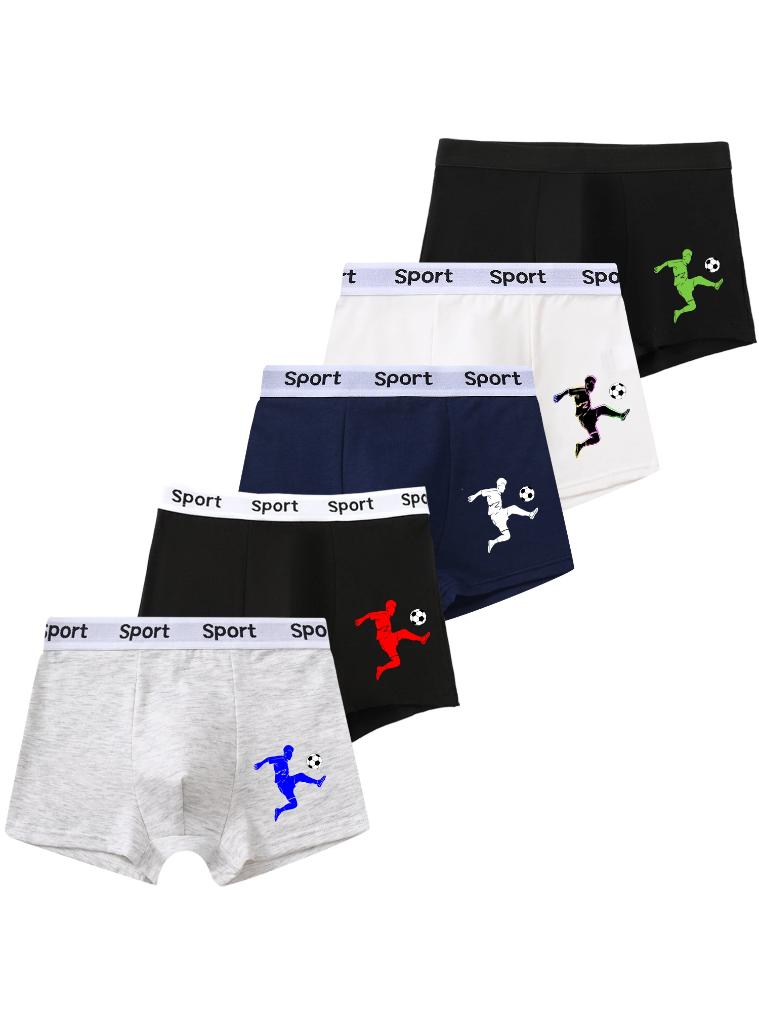 5 pieces mixed boys underwear 8-14 years old soft breathable solid color comfortable football player boy boxer briefs 95% cotton