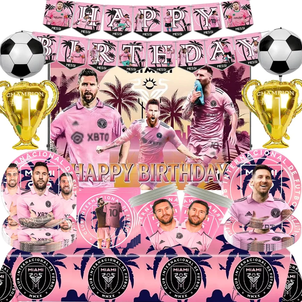 Football Club Star Messi Birthday Party Decor Soccer Disposable Plate Cup Tablecloth Balloon Gift Backdrop Boy Girl Event Suppli