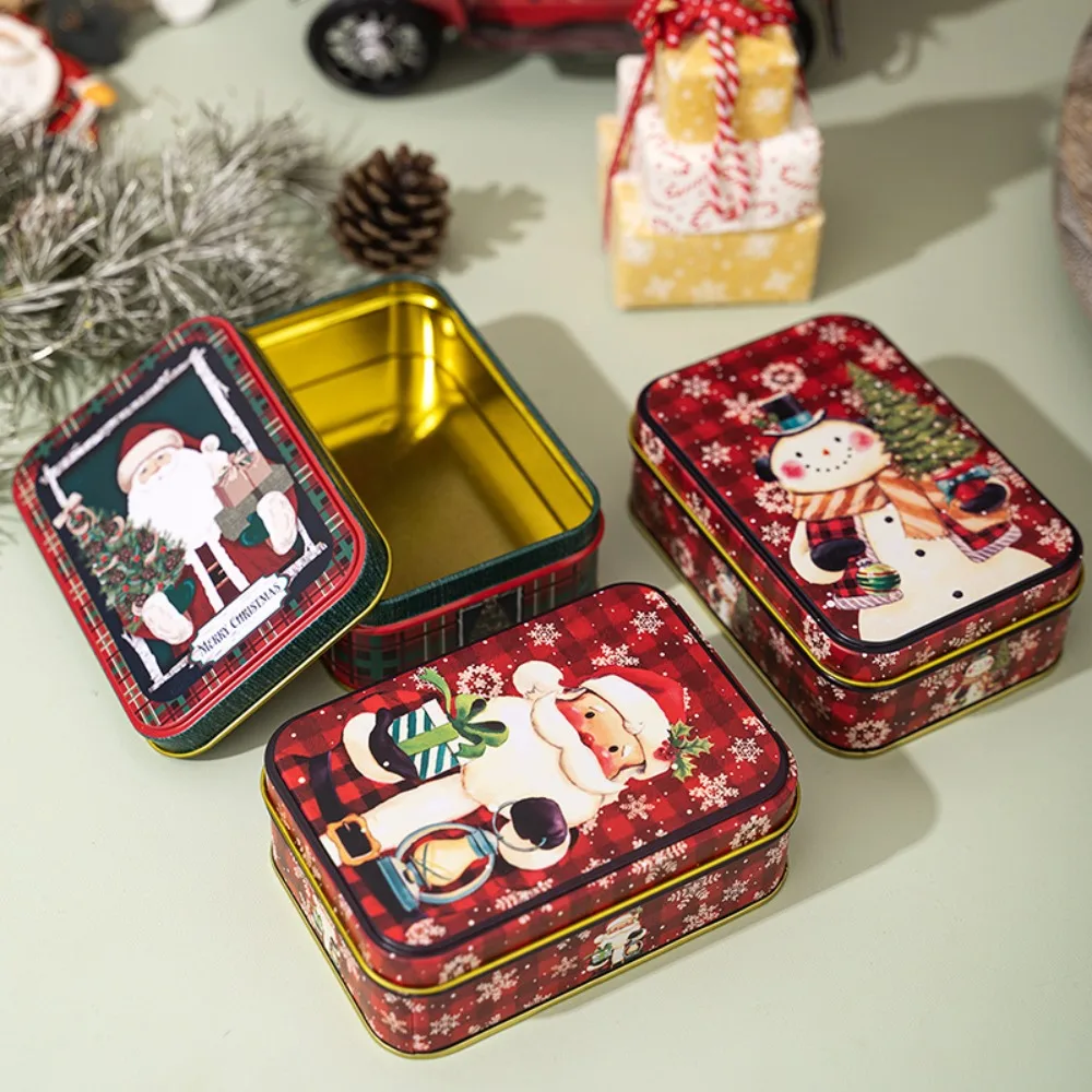 Cute Tinplate Christmas Tin Box Gift New Year Party Supplies Gift Box Festival Ornaments Candy Jar Christmas