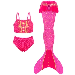 3pcs Girls Princess Mermaid Costume Cosplay Party Dress Outfit for Swimming Bikini Bathing Suit Kids Swimmable Mermaid Tails