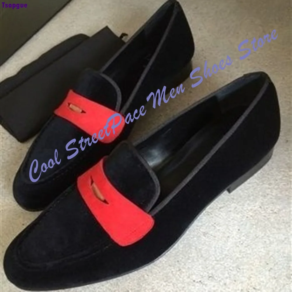 Business Commute Penny Loafers for Men Black Suede Contrast Green Decor Strap Slip‑On Formal Dress Shoes 2026 Zapatillas Mujer