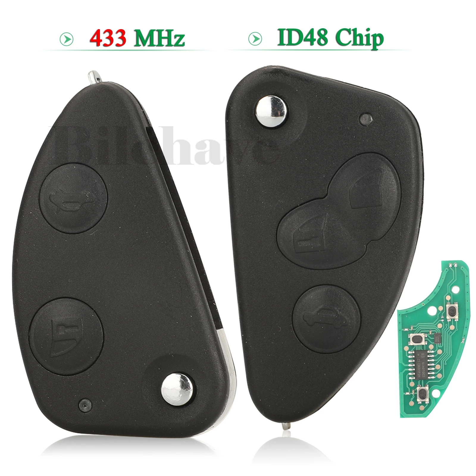 jingyuqin 2/3 Buttons 433MHz Flip Remote Smart Car Key id48 Chip for Alfa Romeo 147 156 166 GT SIP22 Balde Replacement