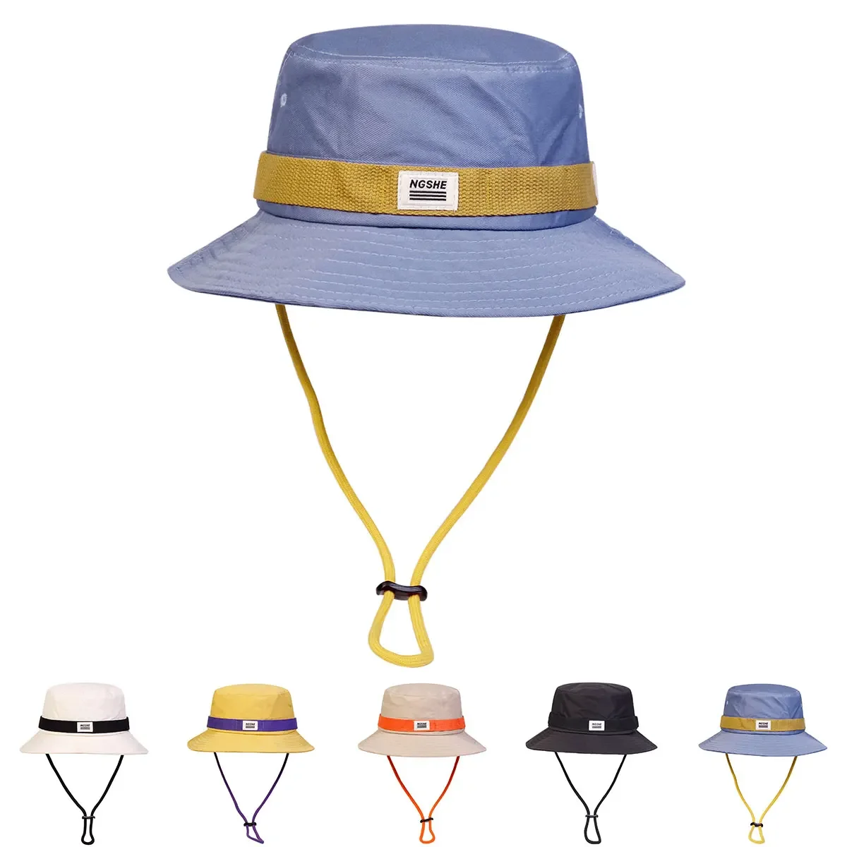 Unisex NGSHE Embroidery Draw Rope Bucket Hats Fishermen Caps Outdoor Casual Cap Sunscreen Hat Adventure Hat