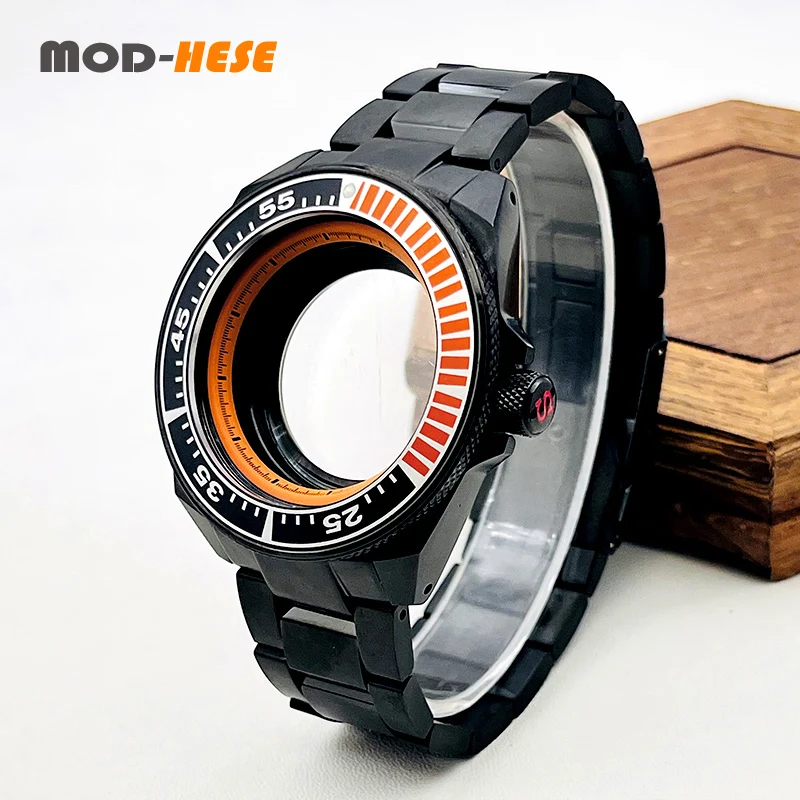 

44mm King Samurai SRPE Watch Case and Bracelet Set Fit for NH34 NH35 NH36 Movement Sapphire Crystal Watch Case With Strap Kits