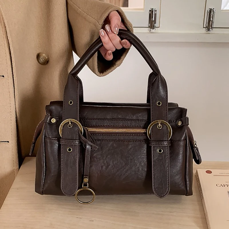 

Модная мотоциклетная сумка в стиле ретро, женская сумка через плечо, дизайнерская осенне-зимняя новая кожаная сумка на плечо большой вместимости