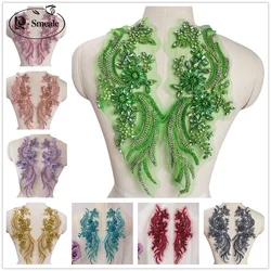 Multi-color Hand-Sewed Glass Drill, Mirror Flowers,Sparkling Rhinestone Waistbands,Shoulders Wedding Dress,DIY Patch,RS24493