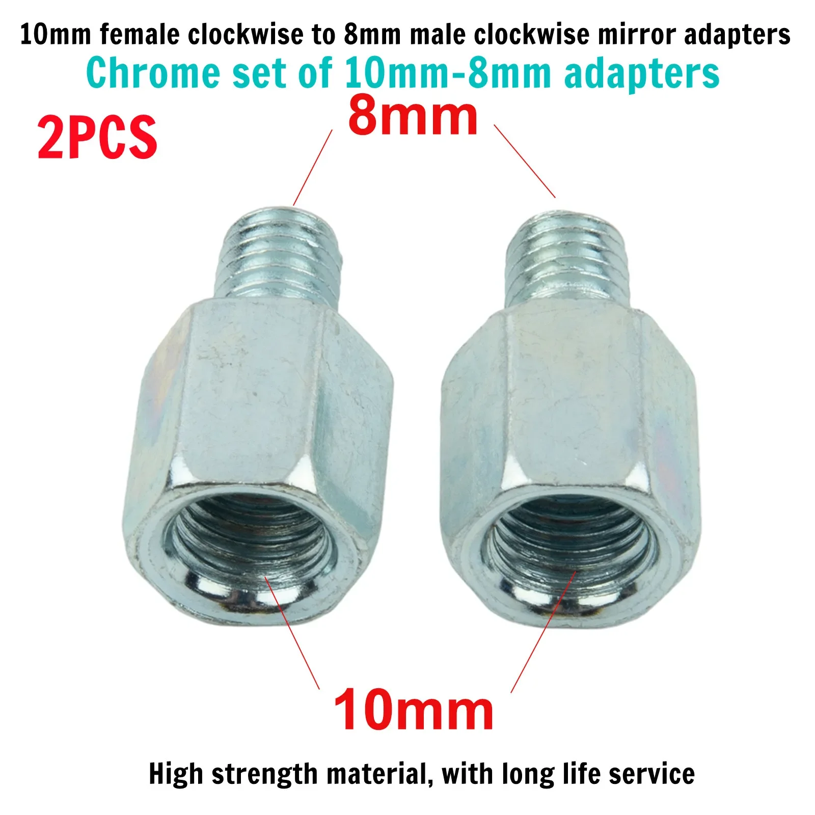 2 uds motocicleta Scooter en el sentido de las agujas del reloj roscado 10mm hembra en el sentido de las agujas del reloj a 8mm macho adaptadores de espejo en el sentido de las agujas del reloj cromo juego de 10mm-8mm