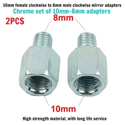 2 Pcs Motorcycle Scooter Clockwise Threaded 10mm Female Clockwise To 8mm Male Clockwise Mirror Adapters chrome set of 10mm-8mm