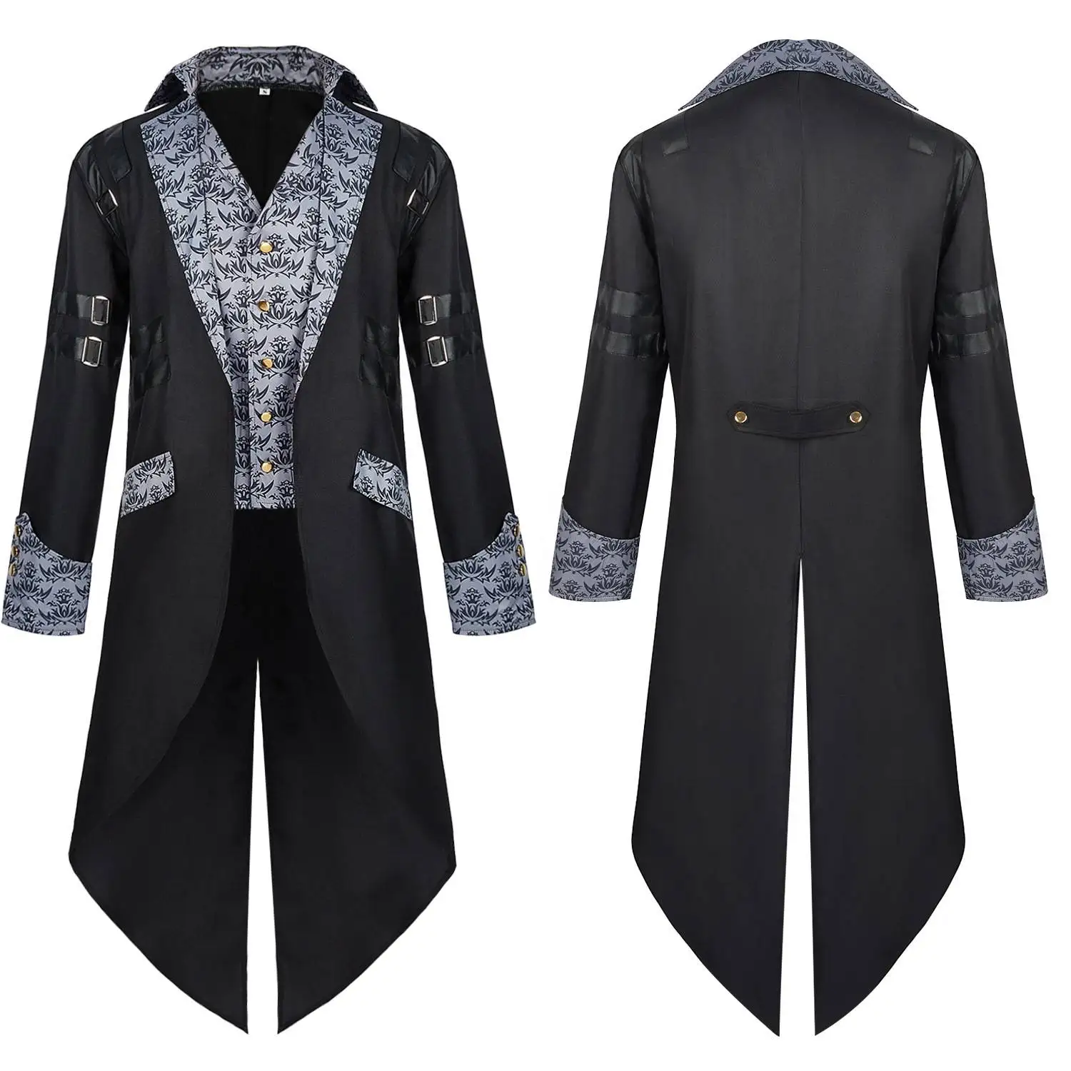 New Halloween Tailcoat Medieval Retro Long Punk Men's Coat Middle Ages Style Tailored Large Size Polyester Fibre Ladies Coat