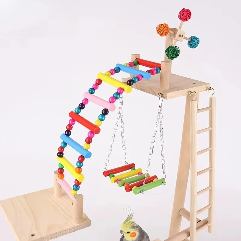 Solid Wood Bird Stand Peppercorn Wood Playground Platform Sturdy Non‑slip Training Perch for Hand‑raised Pet Bird Daily Activity