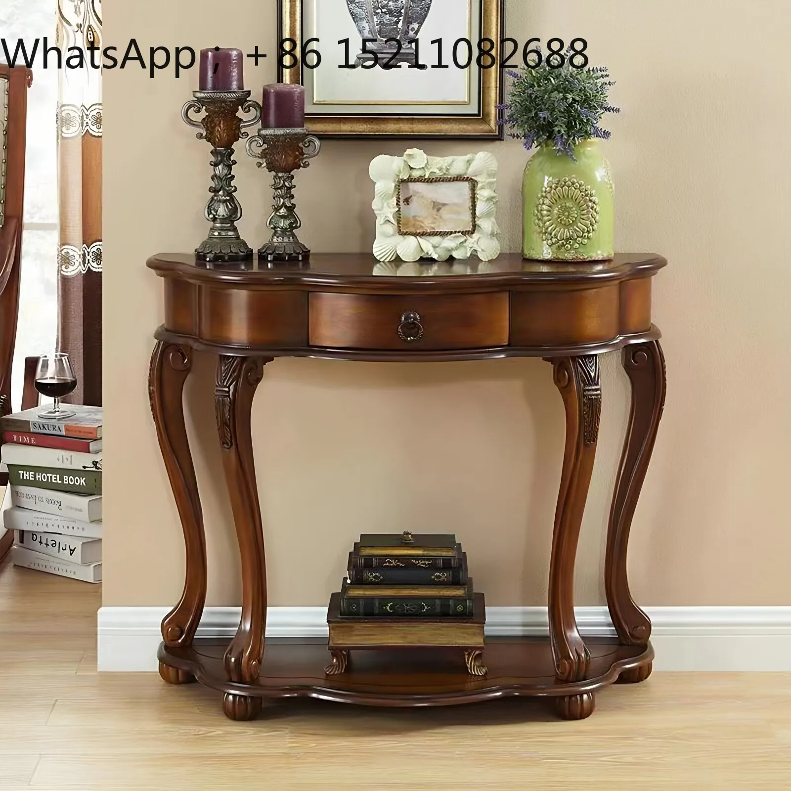 SCY medieval solid wood semi-round light luxury high-end entrance table, living room side table, aisle table