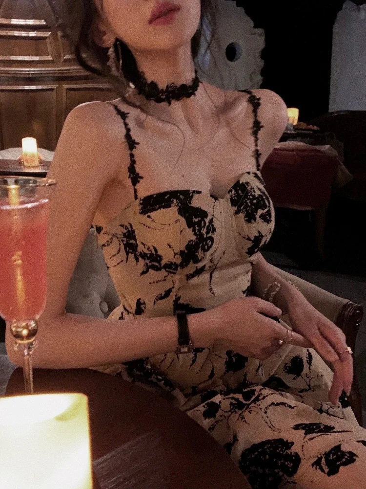 Elegantes Vintage-Abschlussball-Midikleid mit Spaghettiträgern, ärmellos, schmale Passform, figurbetontes Abend-Partykleid für Damen, modische Kleidung