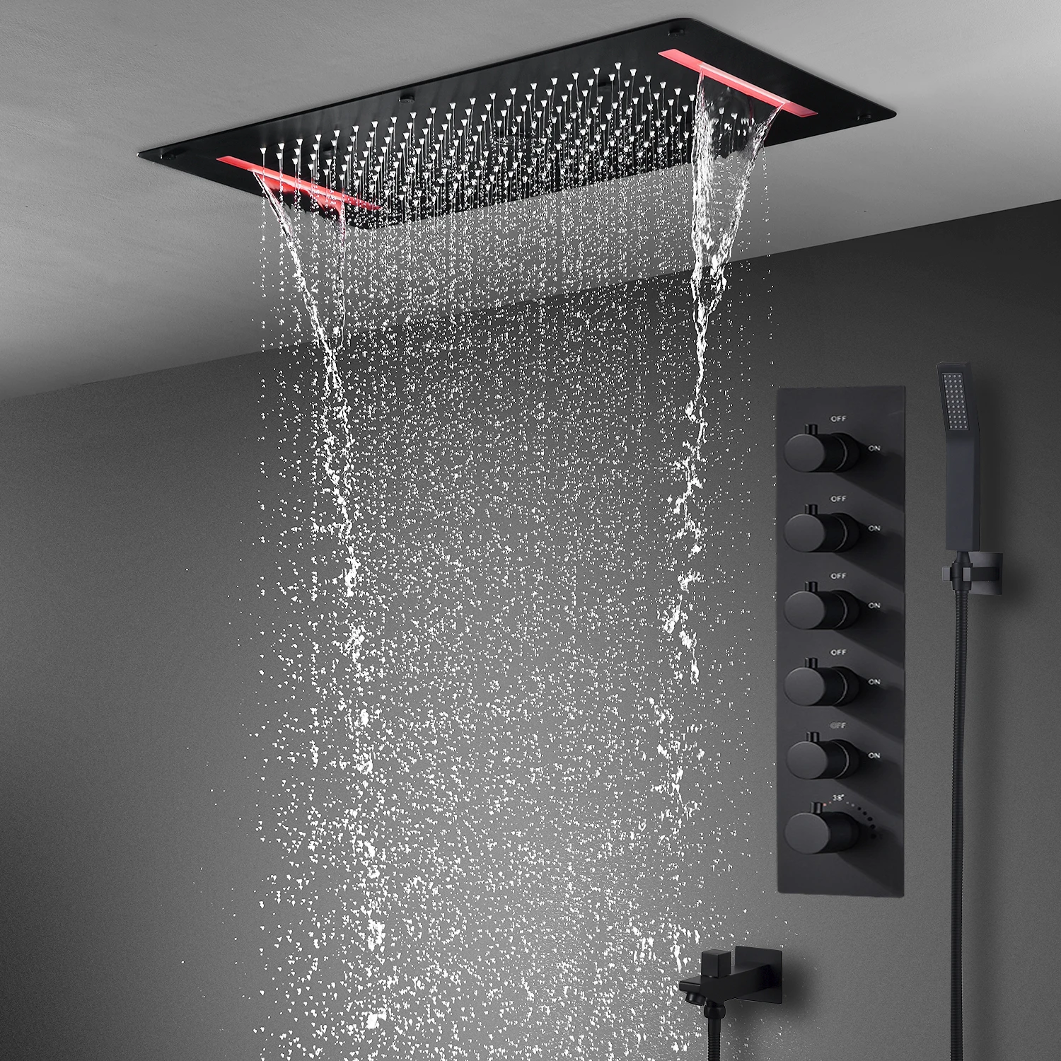 Bathroom Accessories RGB LED Shower Head Panel Set Constant Temperature Valve Mixer SPA Black Shower System Kit Spout