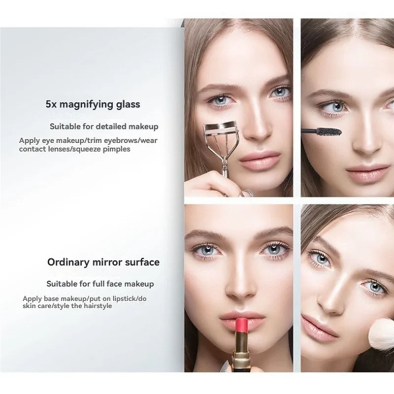 مرآة مدمجة محمولة من BAAM مع أضواء 5X مرآة جيب مكبرة للسفر مرآة سفر LED مزدوجة مع 3 أوضاع ألوان