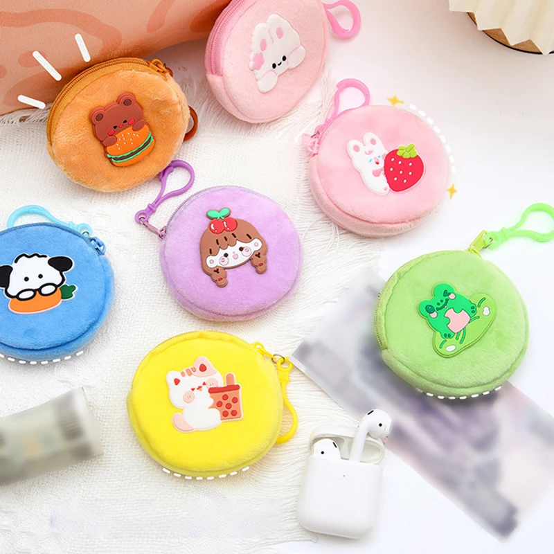 New Cute Cartoon Plush Storage Bag Children's Zip Coin Purse Key Bag Funny Lovely Portable Mini Headphone Bag Kids Birthday Gift