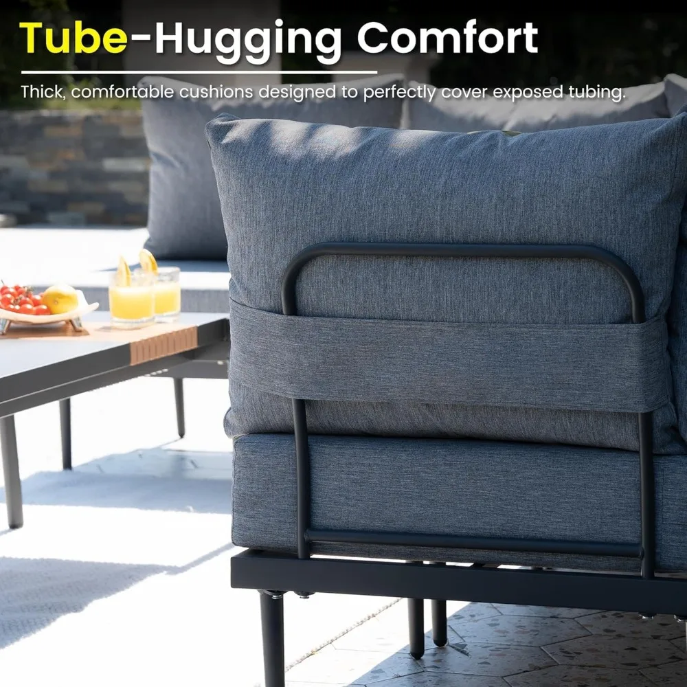 Ensemble de meubles de Patio 5 pièces avec Table de foyer, canapé sectionnel extérieur en métal avec 6 coussins en oléfin, ensembles d'extérieur modernes