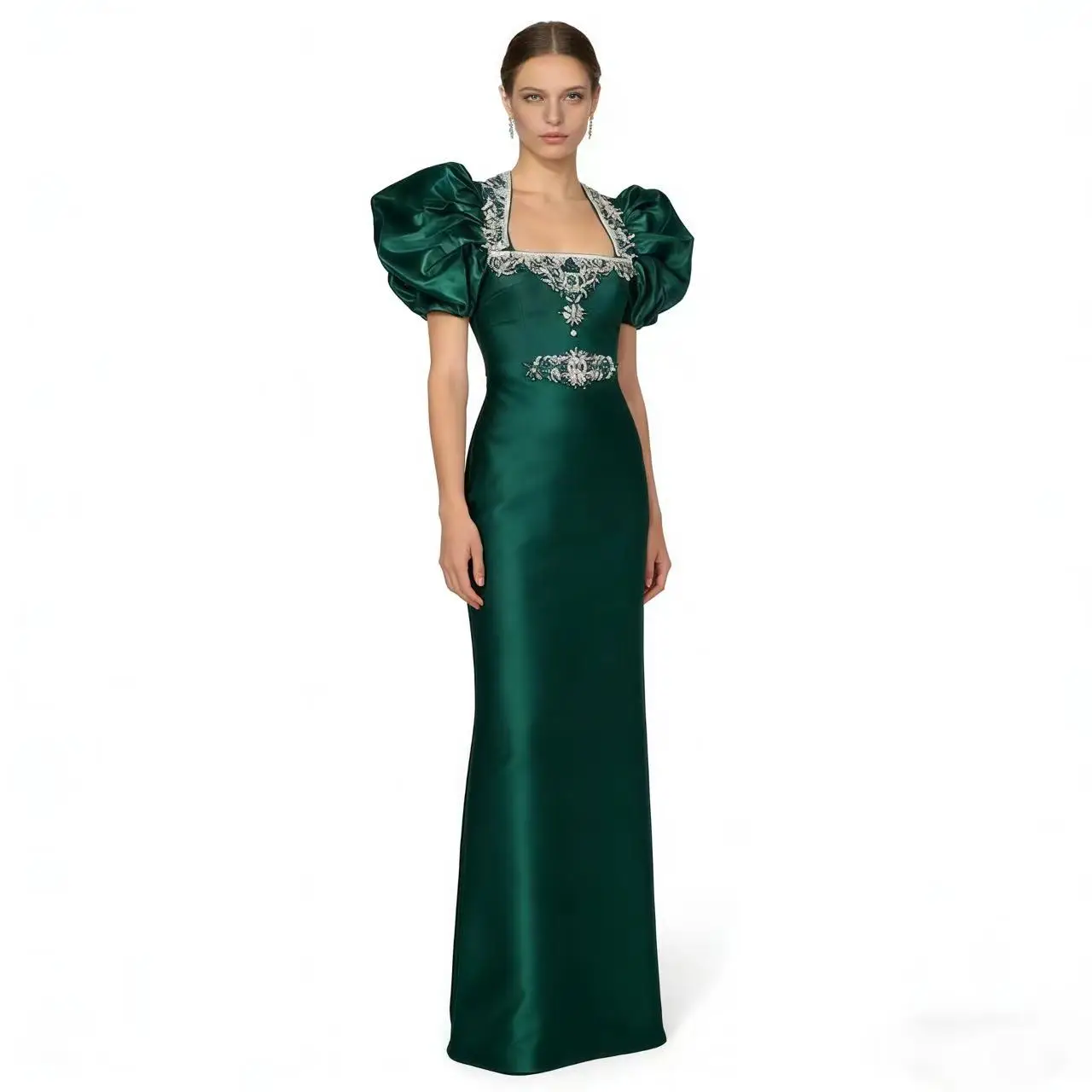 

Облегающее длинное платье с короткими рукавами и кристаллами, украшенное кристаллами, элегантное женское вечернее роскошное платье на день рождения