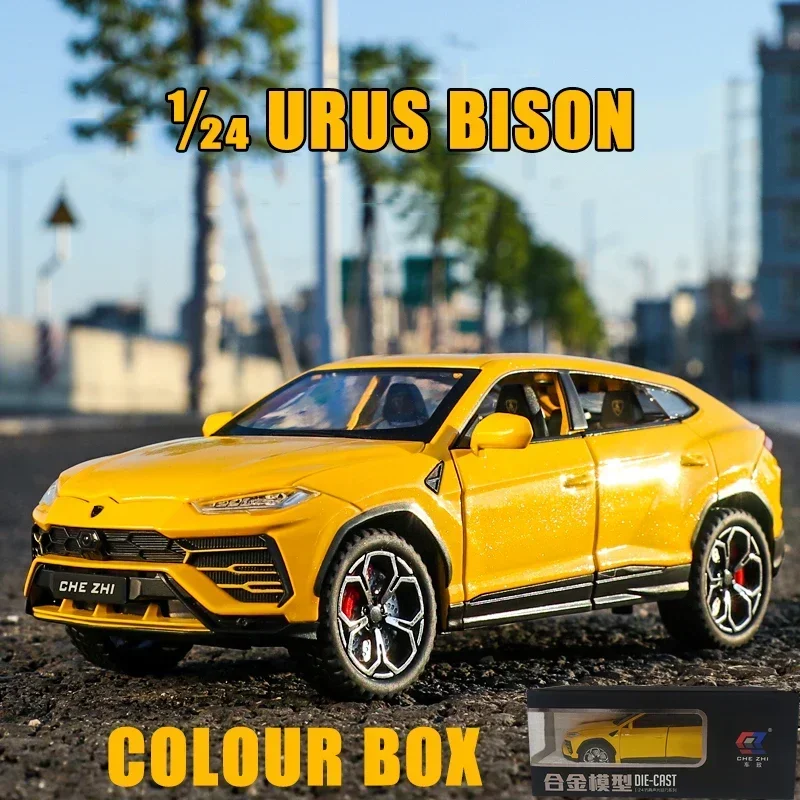 Lamborghini URUS Bison SUV Alloy Modelo de Carro Esportivo, Diecasts Metal, Veículos Off-Road, Luz e Som, Brinquedos Infantis Presente, 1:24