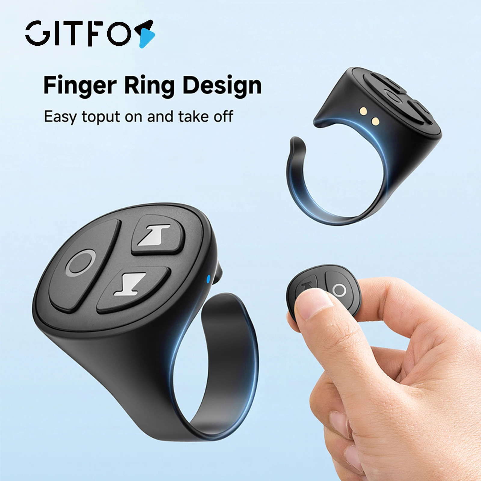 GITFOS Scrolling Ring Wireless Finger Shutter Remote Control Page Turner Mobile Phone Controller Bluetooth Compatible For Hom