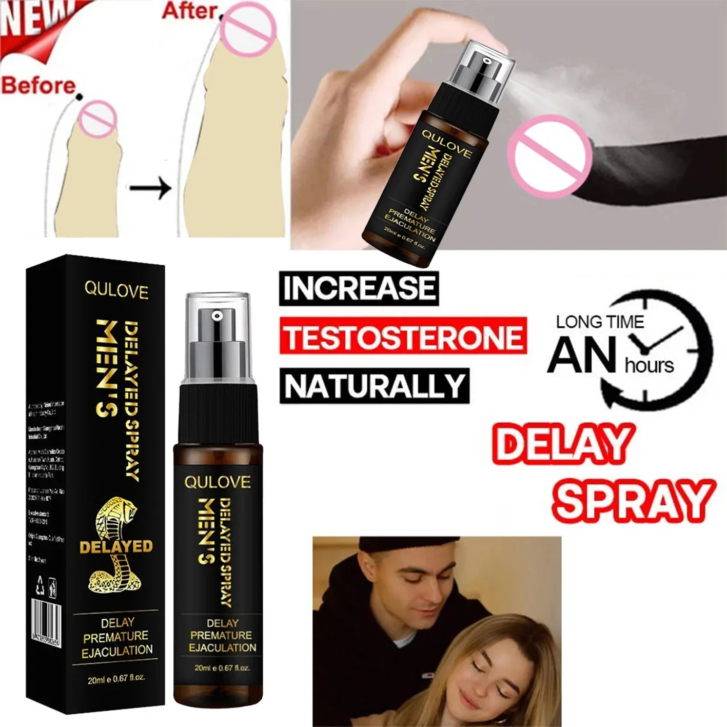 20ML Delay Spray for Men Anti Premature Ejaculation Male Prolong 60 Minutes Penis Enlargement Fast Erection Adult Sex Products