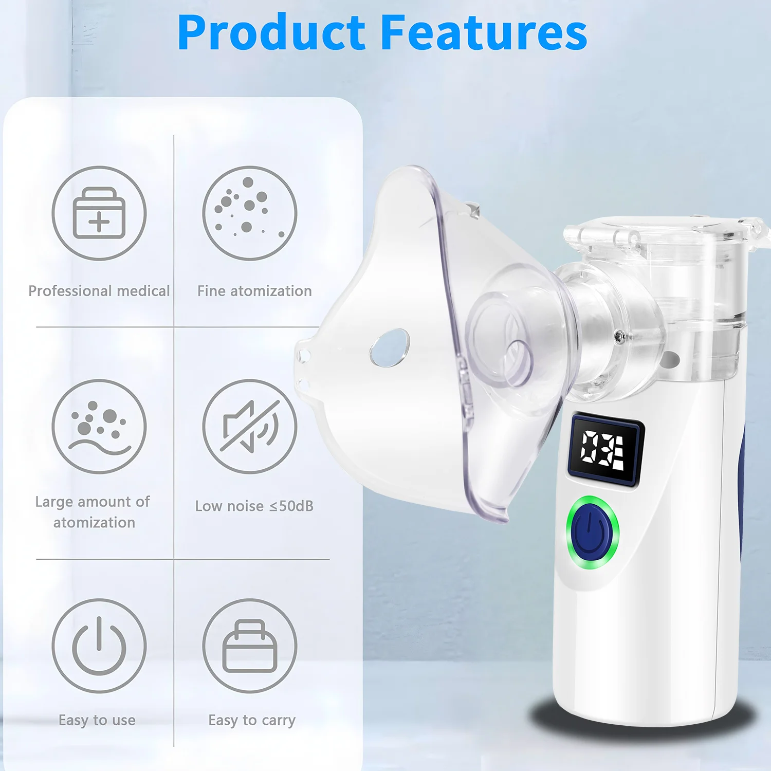 Nebulizador portátil de mano con pantalla LED, atomizador de malla, nebulizador, inhalador para niños, nebulizador portátil