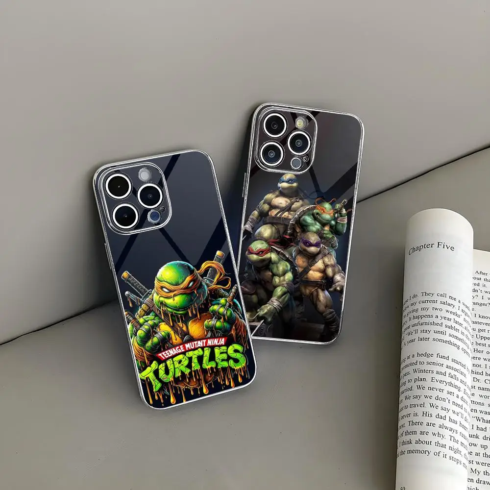 Anime T-Teenage Mutant Ninja T-Turtles MINISO Phone Case Electroplated Glass For Iphone 16-11 Plus ProMax X XR XSMax 7Plus