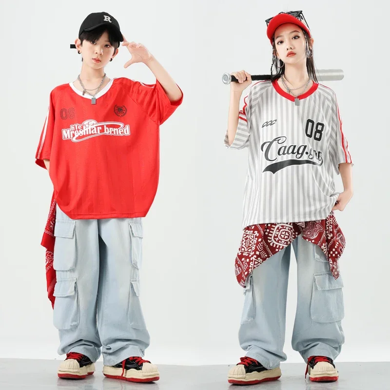 Enfants Cool Streetwear garçons Hip Hop T-shirt ample danse de rue Cargo pantalon filles k-pop Jogges enfants adolescents ensembles de vêtements d'été