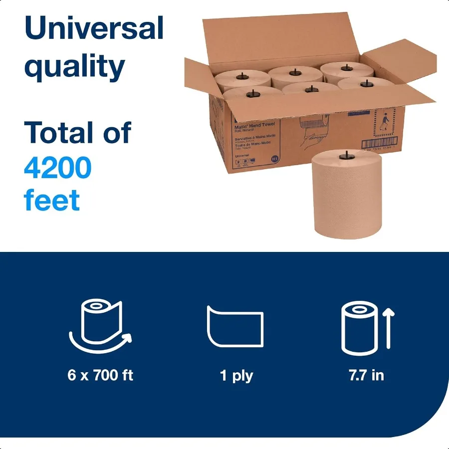 Matic Paper Hand Towel Roll Natural H1 Universal 100 Recycled Fiber 6 Rolls x 700 ft 290088
