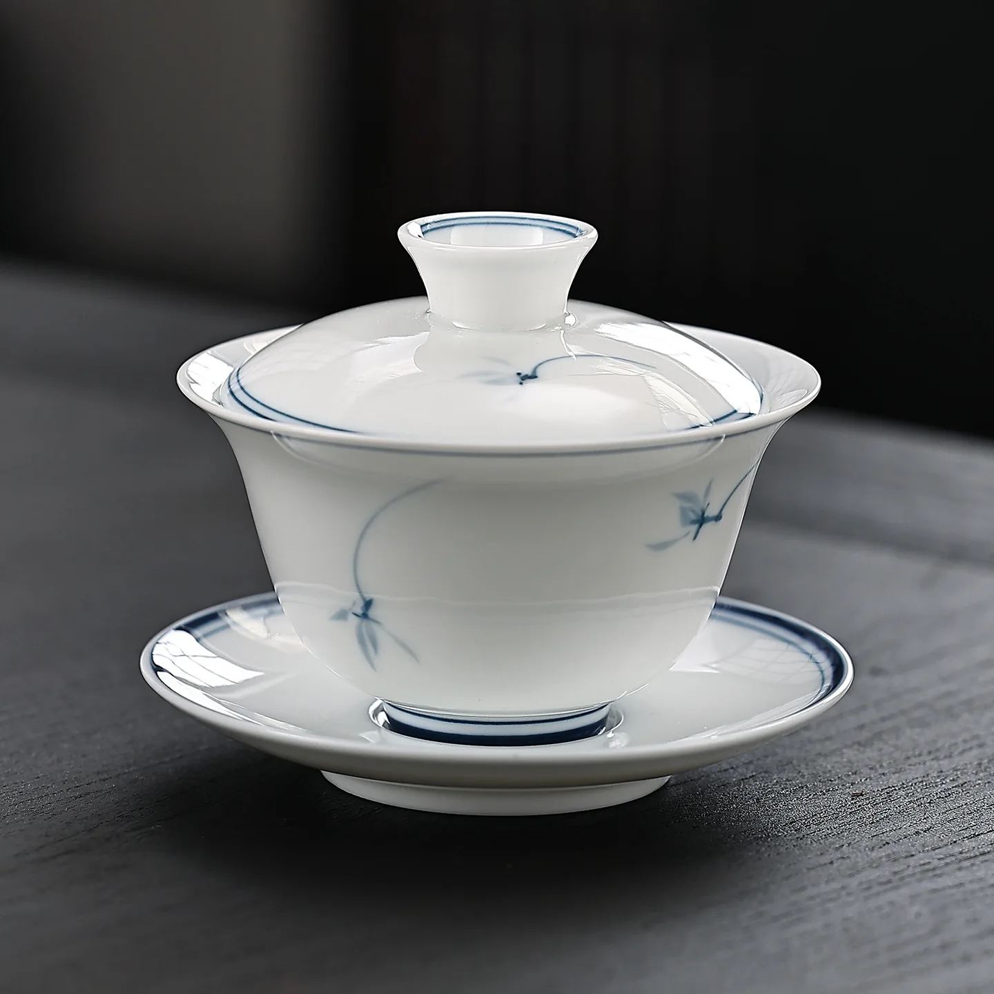Chaoshan Kung Fu Tea Bowl Ceramic Gaiwan Thin Body Blue White Porcelain Style Small Chinese Brewing Cup Single Ware