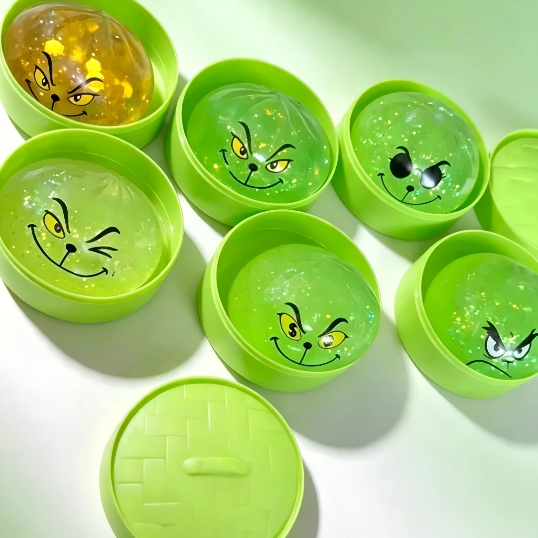 Glitter Green Dumpling With Steamer Squeeze 8.5cm Buns Relieve Stress for Christmas Party Gift New Year Gift Decor Color Random