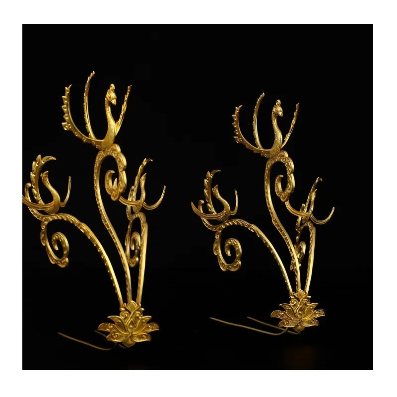 

Hanfu with Hair Accessories Women's Hairpin Pure Copper Gold-plated Suzaku Hairpin Antique Headdress Hairpin Hairpin Style Jewel