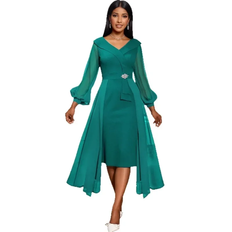 

Африканские платья Дашики для женщин, элегантные африканские осенние вечерние платья с длинными рукавами и v-образным вырезом, облегающее платье, рождественские платья, наряды