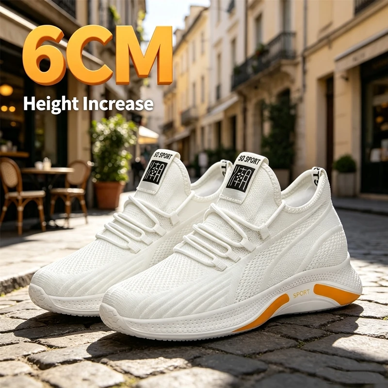 Men 6cm Height Increase Sneakers Summer Breathable Mesh Casual Sport Shoes Non‑Slip Hidden Elevator Shoes For Daily Outdoor