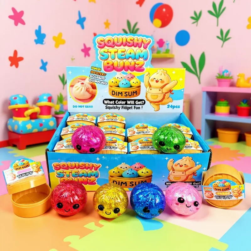 Heißes Mini-Squishy-Set: Knödel-Dampfgarer-Quetschspielzeug-Set – Sensorisches Fidget-Spielzeug für Erwachsene, Stressabbau-Spielzeug, zufällige Farbe