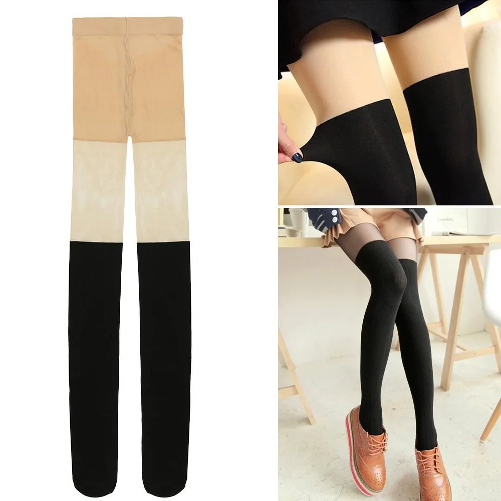 

Women Sexy Knee Stockings Spring Autumn Style Tights Black Twisted Pantyhose Fake High Knee Tights Female Warm Cute Socks