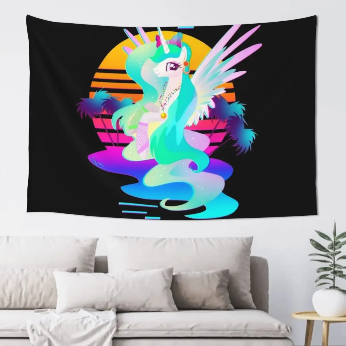 Synthwave Princess Celestia Tapestry House Decorations Wallpaper Tapestry