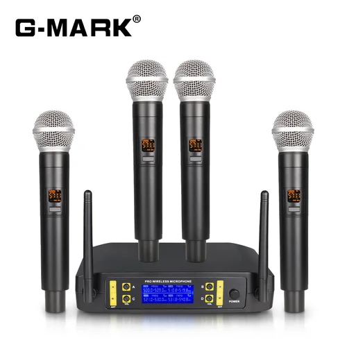 4 무선 마이크 G-MARK GLC640 전문 가라오케 마이크 홈 파티 스피커 쇼 스테이지 용 주파수 조절 가능 