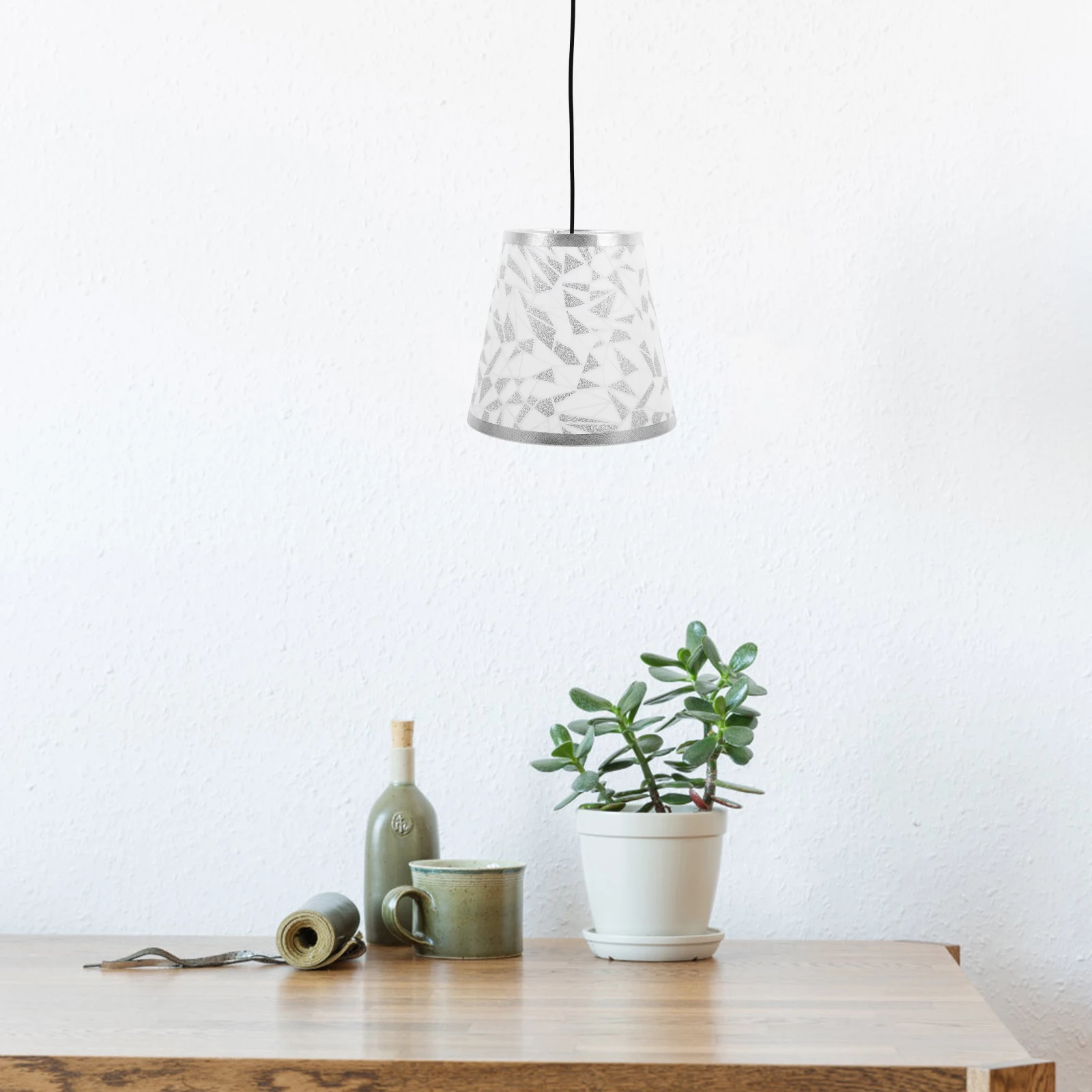 

Wall Lamp Shade 14cm Fabric Transparent Light Cover Silver Diamond Pattern Bedroom Living Room Pendant Ceiling Fan for Light